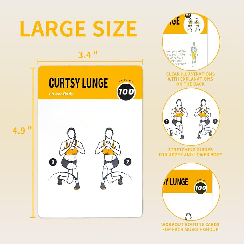 ELAORY Bodyweight Workout Cards, 62 Exercises Cards Deck Large Size 5" x 3.5" Fitness Cards for Women & Men, Beginner Fitness Guide to Training Exercises at Home or Gym (Bodyweight,Vol 2) - Image 2